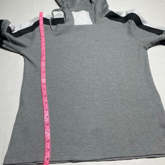 AMONGST OTHER Hooded Shirt Mens Size L Grey Waffle Knit Striped Casual - Picture 6 of 9